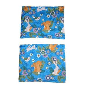 2 Pillowfort Pillowcase Set BLUE Rabbit Bunnies Squirrel Kids Pillow Sham Dorm
